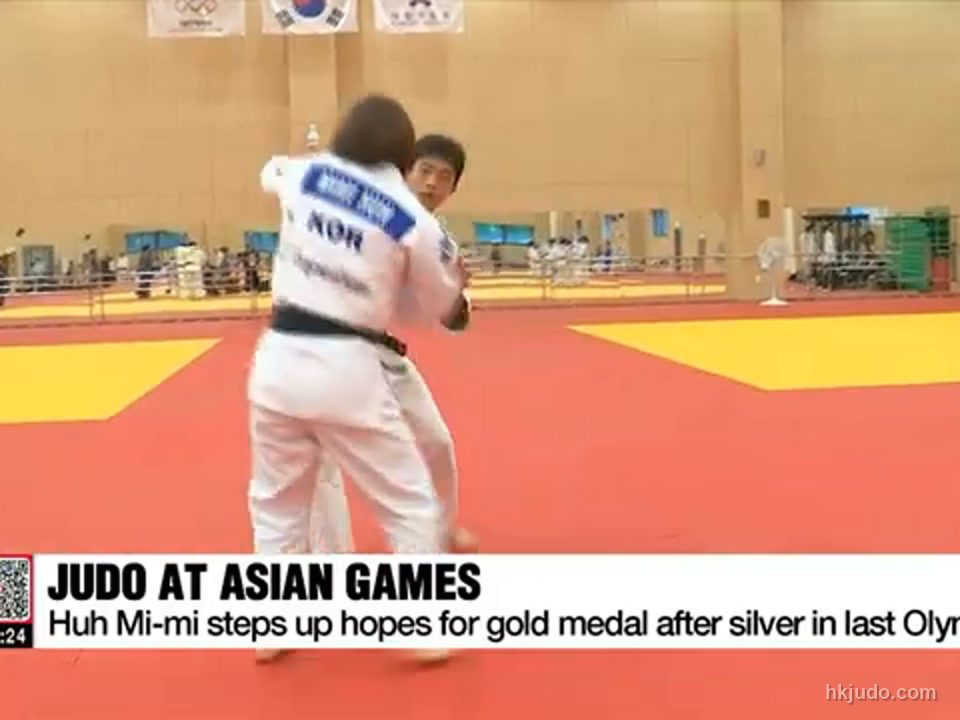 韓國柔道選手 HUH Mimi 的比賽畫面,來自 Arirang TV 2026 年 9 月 9 日的新聞報道(電視畫面,Arirang TV)