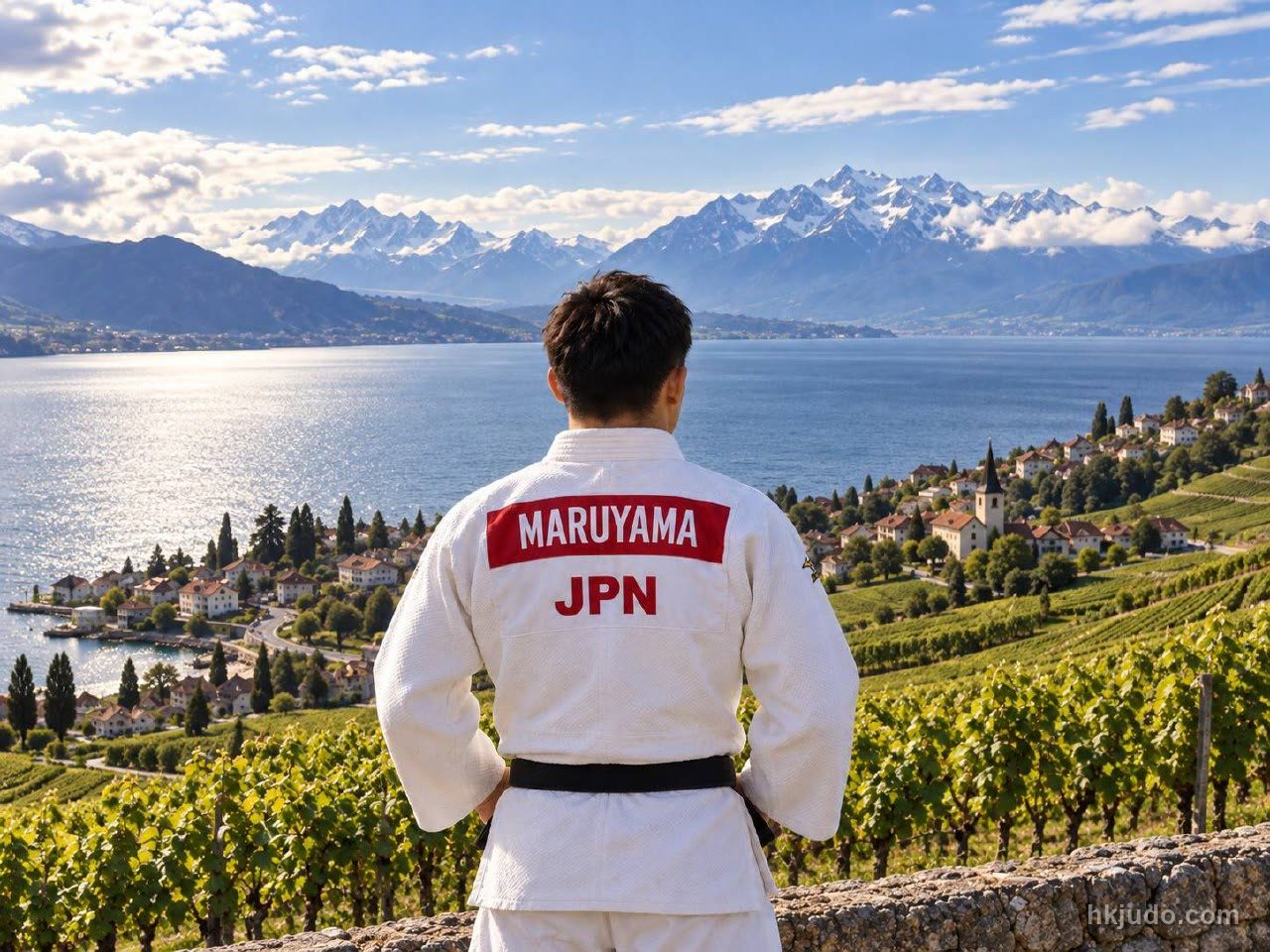 在瑞士拉沃葡萄梯田與日內瓦湖畔遠眺阿爾卑斯山的丸山城志郎